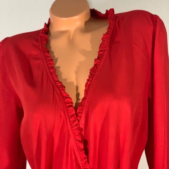 LOFT Red wrap top blouse shirt ruffle - Picture 3 of 13